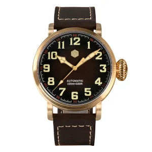San Martin Men Pilot Watch Luxury 45mm Bronze Automatic Mechanical Wristwatch 100M Waterproof C3 Luminous Onion Crown YN55A