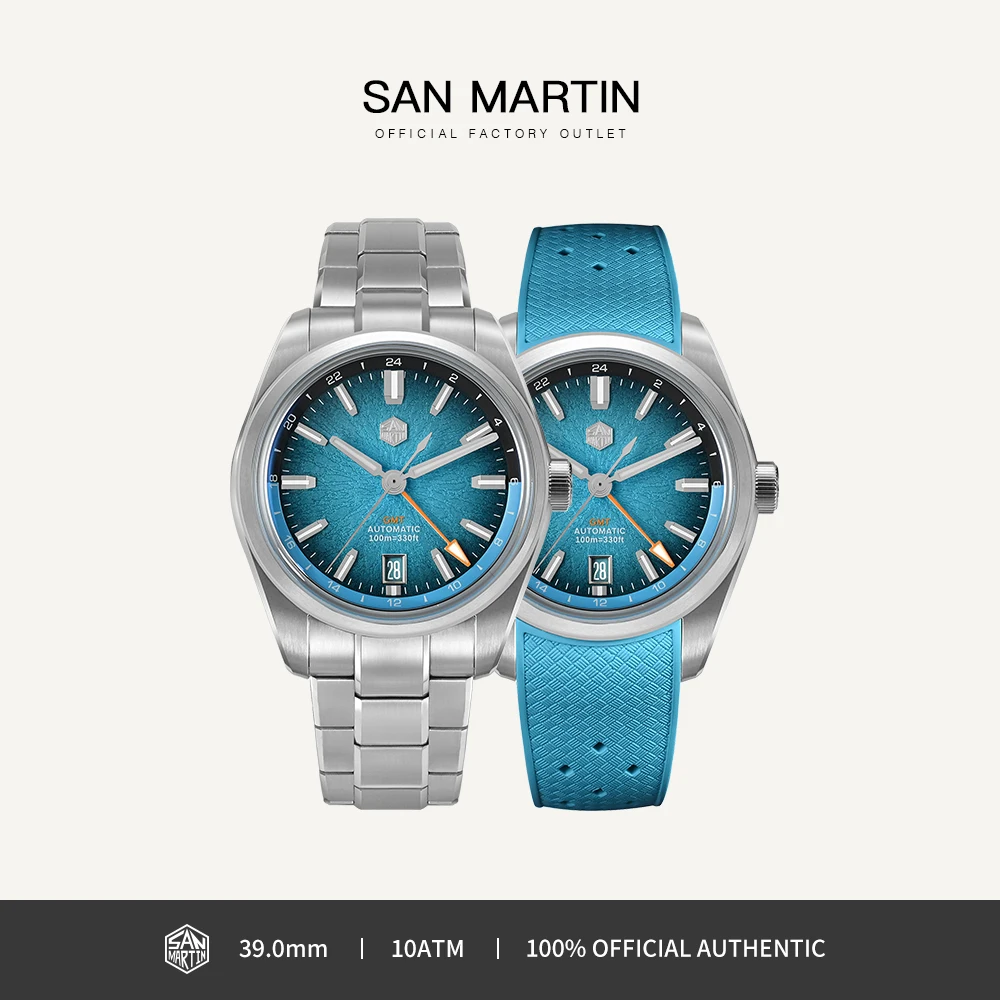 San Martin 39mm GMT Miyota 9075 Luxury Watch Jianzhan Automatic Mechanical Watches for men With Sapphire Waterproof 10Bar SN0144
