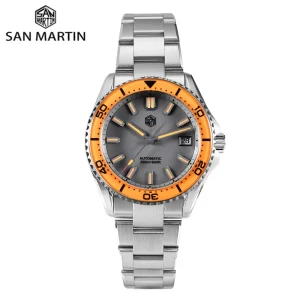 San Martin Sapphire Bezel Enamel DialNH35 Men Watch Sports 3H Date 20Bar Waterproof BGW-X1 / Orange Luminous Wristwatch SN0129D