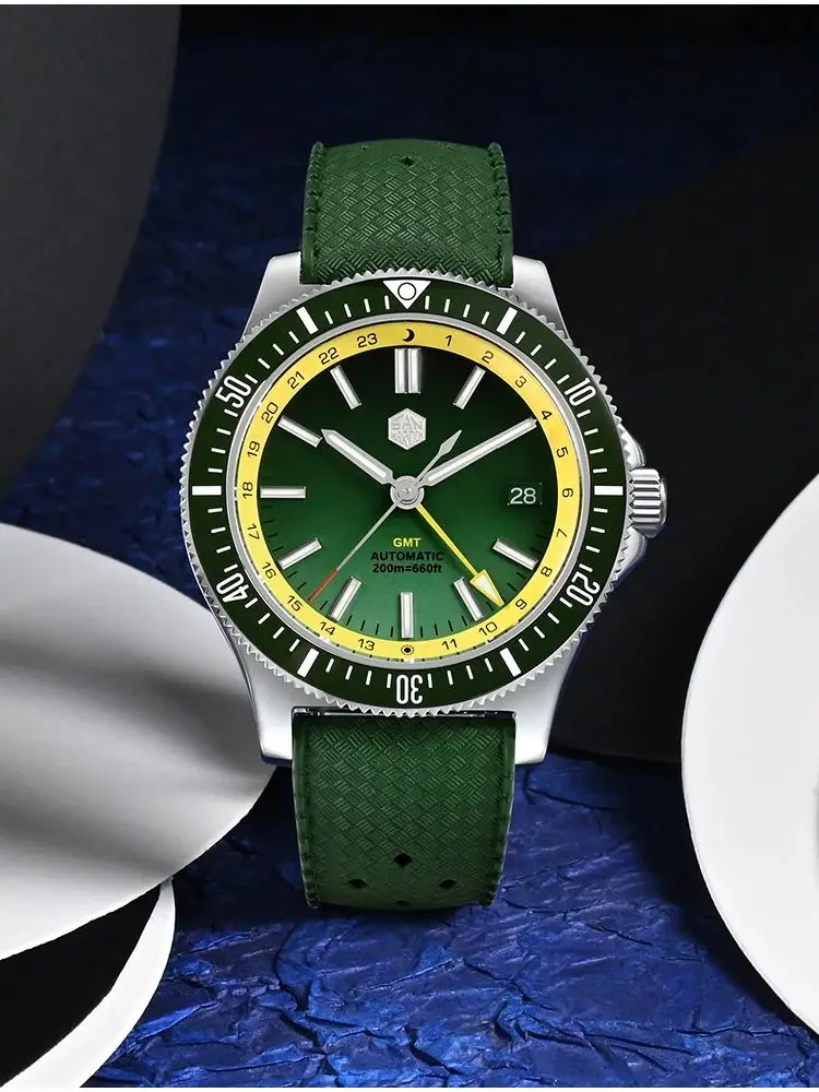 San Martin Original 41mm GMT 3H Date Automatic NH34 Wristwatch Mesh Bracelet Sapphire 200m Waterproof Relogios Masculino SN0119