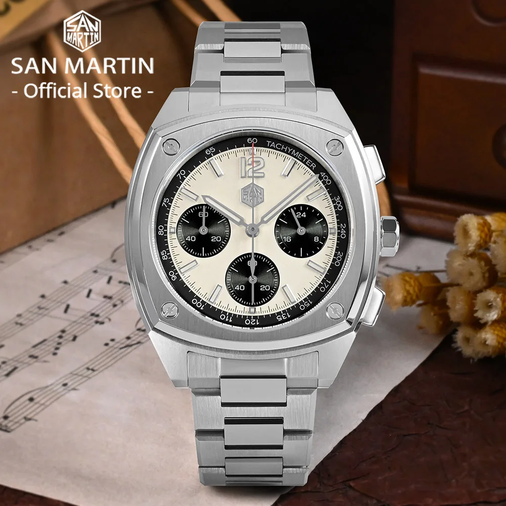 San Martin 39.5mm Chronograph VK63 Men Sport Quartz Watch Stainless Steel Luxury Business Waterproof Sapphire Clock Reloj SN0026