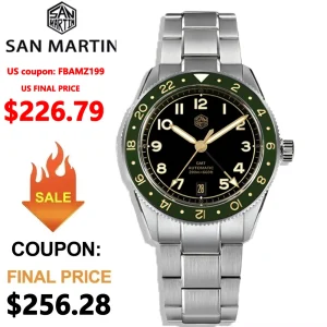 San Martin 38mm Men Dive Watch Limited Edition GMT NH34 Automatic Movement Sapphire BGW-9 C3 Luminous 120 Clicks Watches SN0140W
