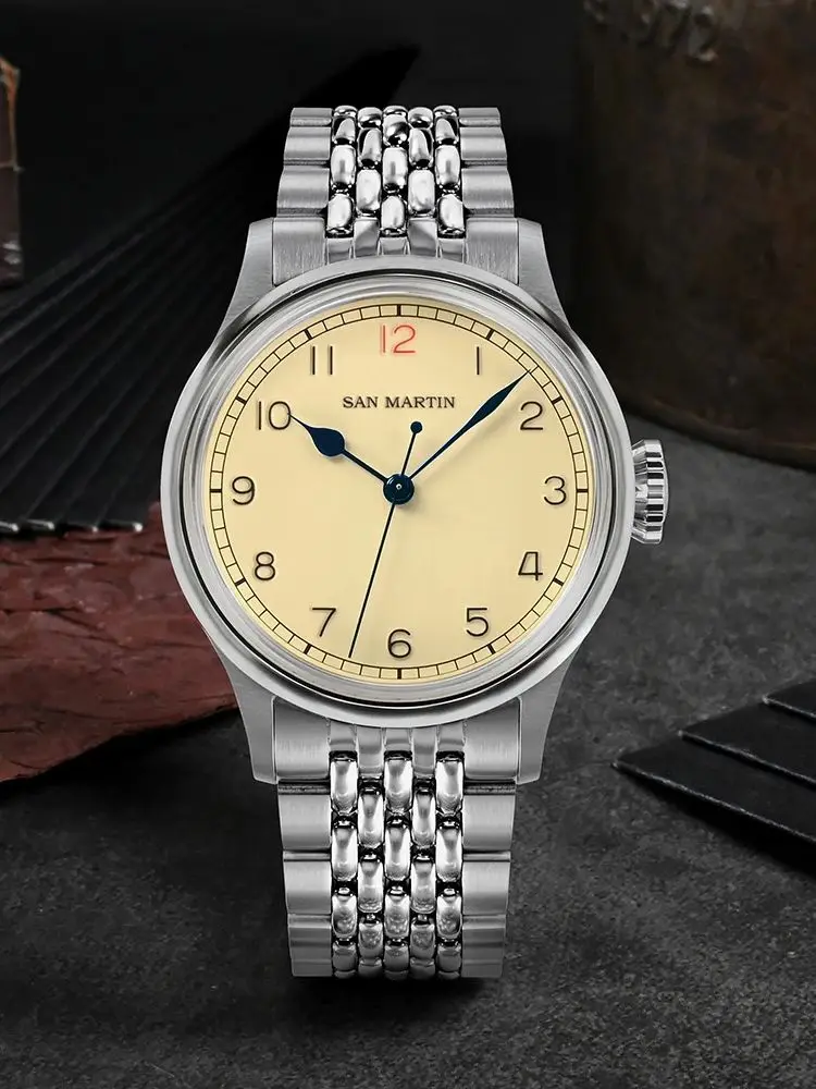 San Martin 38.5mm NH35 Mechanical Watch Niche Pilot Automatic Wristwatch Simple Vintage Sapphire Lume C3 10Bar Relojes SN0105NB