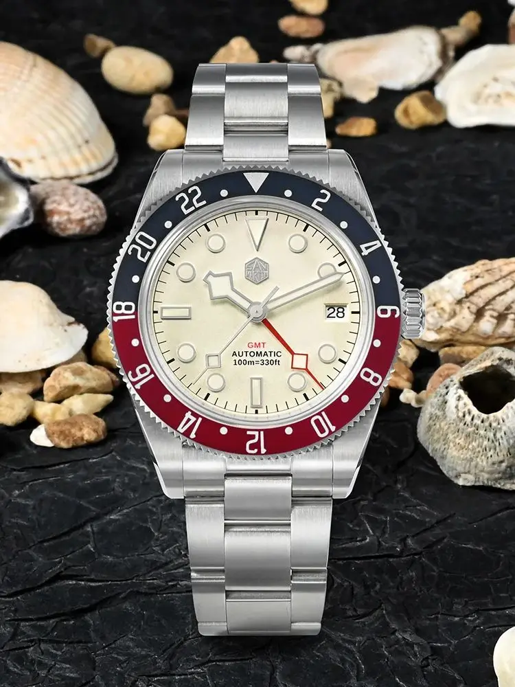 San Martin 39mm NH34 Mechanical GMT Watch For Man Automatic Wristwatch 3H Date Waterproof 10Bar Reloj BGW9 Lume часы SN0109