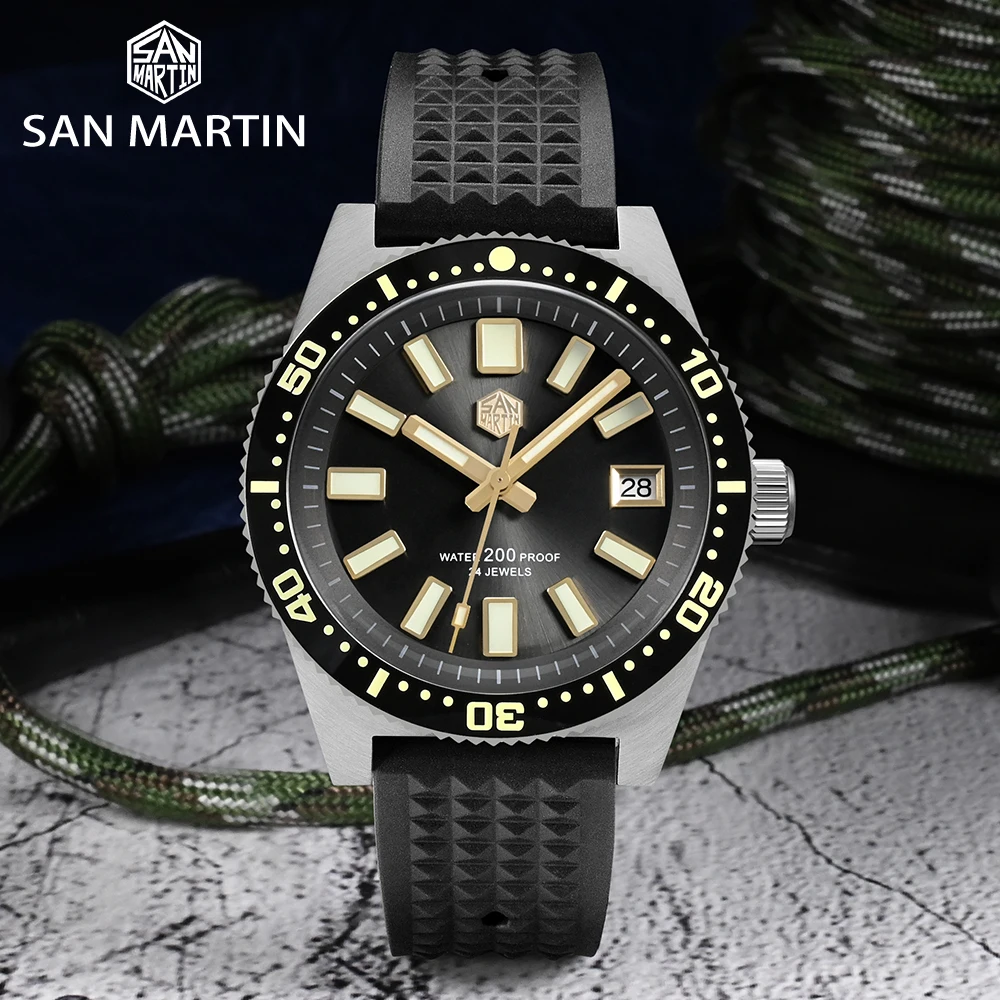 San Martin Official 40mm 62mas V3 Diver Watch For Men Kanagawa Surfing Dial NH35 Automatic Mechanical 20Bar Rubber Strap SN0007
