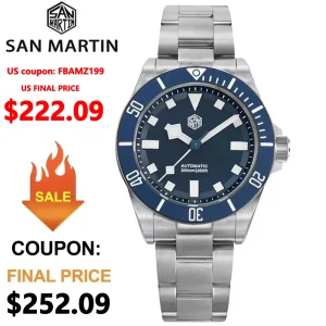 San Martin SN0121T Titanium Diving Watch NH35 Automatic Movement Watches Grade2 Titanium 120 Click Waterproof 300m Wristwatch