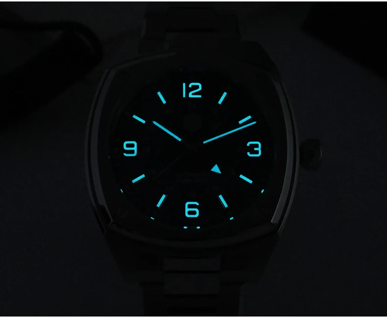 San Martin Men Automatic Watch Square 40MM GMT Mechanical Wristwatch Sapphire 10ATM Waterproof BGW-9 Luminous 6460