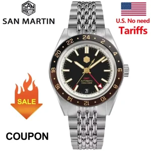 San Martin SN0116 V4 Men Watch NH34 GMT Bidirectional Aluminum Bezel Watches Automatic Mechanical Sapphire Luminous Waterproof