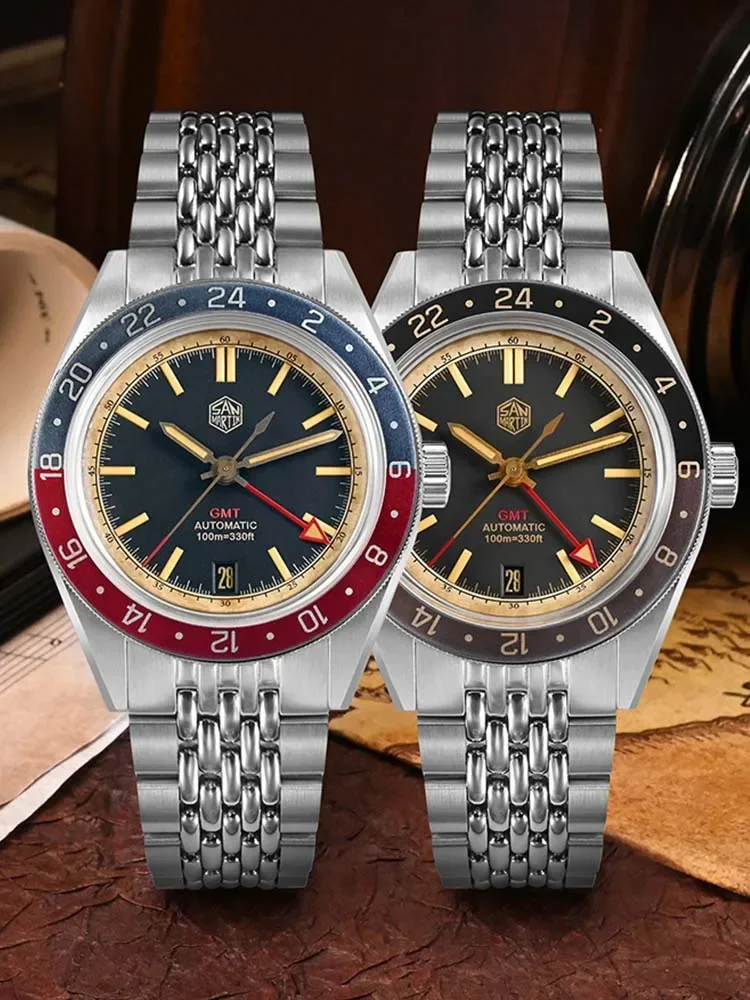 San Martin New 39.5mm NH34 GMT Men Watch Bidirectional Aluminum Bezel Luxury Automatic Mechanical Sapphire 10Bar Luminous SN0116 - Image 3