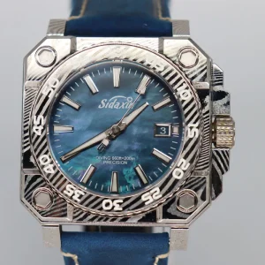 SIDAXIN Men Diver Watch 42mm Damascus Steel Square Automatic Mechanical Wristwatch 200M Waterproof BGW-9 Luminous PT5000