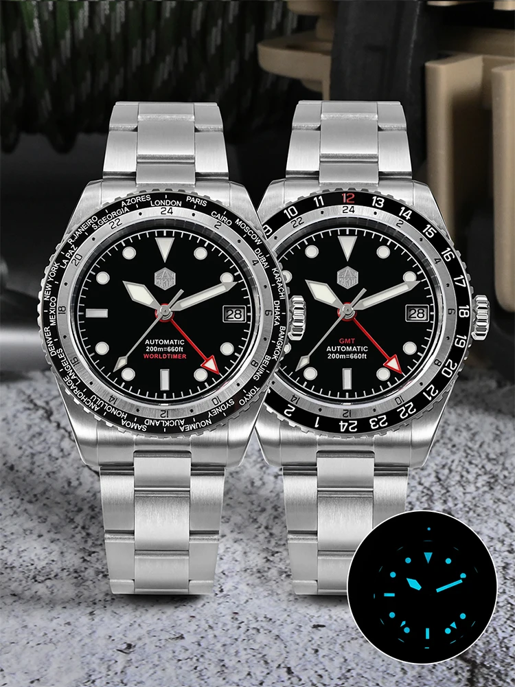 San Martin 38mm NH34 Sapphire Glass GMT Men’s Mechanical Automatic Watch Luminous Male Wristwatch Date 20Bar Waterproof SN0112G