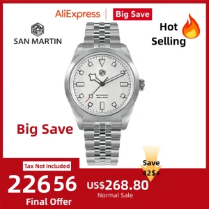 San Martin 38mm Watch For Men 5-Link Bracelet PT5000/SW200 Mechanical Wristwatch Luxury BGW-9 Lume 100m Waterproof SN0107B