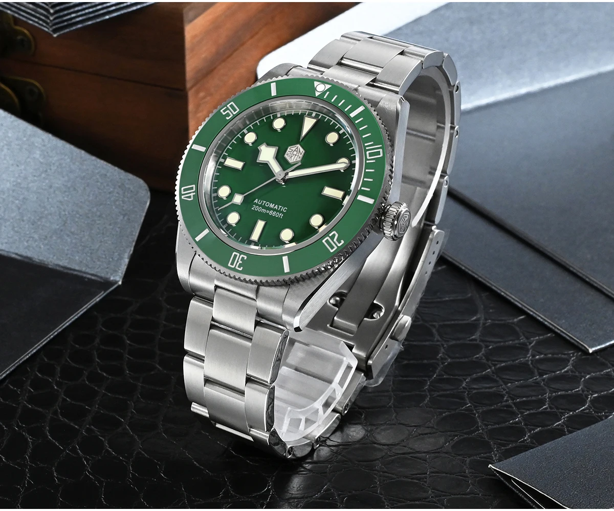 San Martin Men Automatic Watch 40mm Luxury Vintage Mechanical Wristwatch Sapphire 20ATM Waterproof BGW-9 Luminous Ceramic Bezel