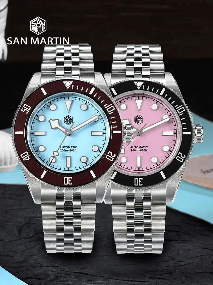 San Martin SN0128 40mm Diver Watch NH35 Automatic Mechanical Enamel Dial Classic Men Watches Waterproof 200m Sapphire Wristwatch
