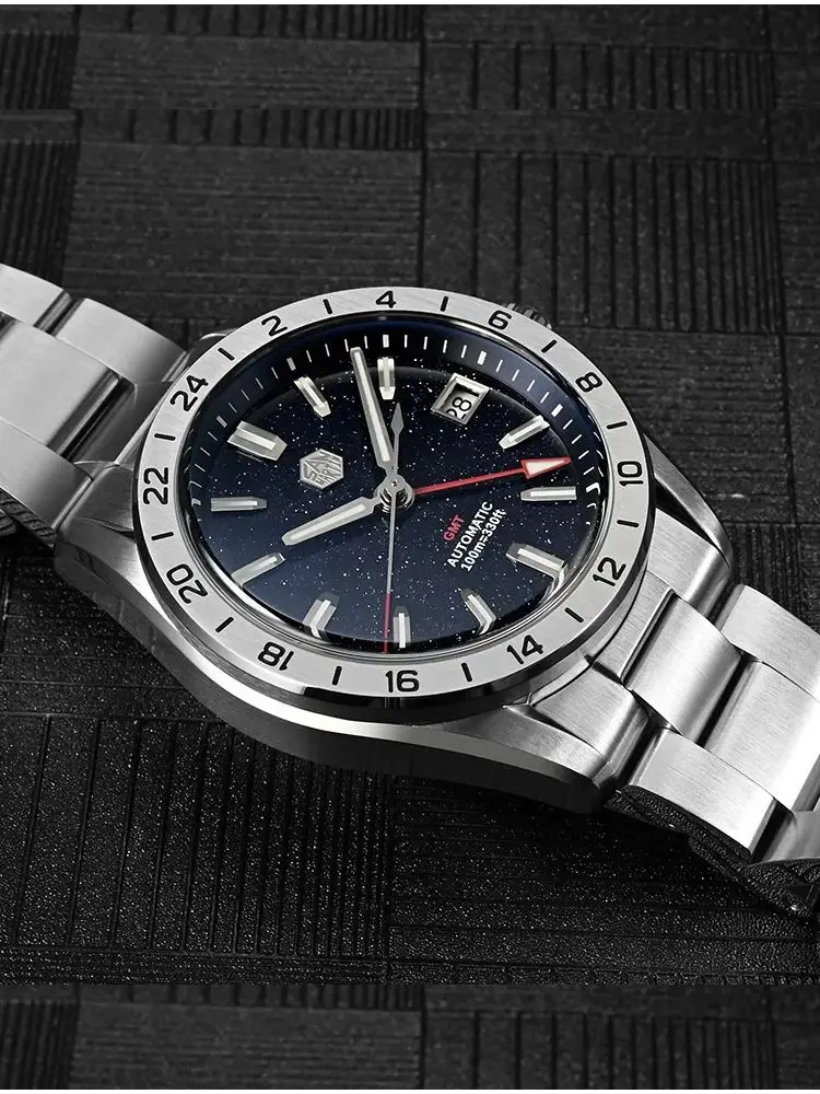 San Martin 39mm Natural Gemstone Dial Men Watch Mechanical NH34 Automatic GMT Wristwatch Luxury Sapphire BGW-X1 Swim SN0129B - Image 3