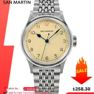 San Martin 38.5mm Stainless Steel Retro Pilot Watch NH35 Simple Military Style Men Automatic Mechanical Wristwatch 10Bar SN0105