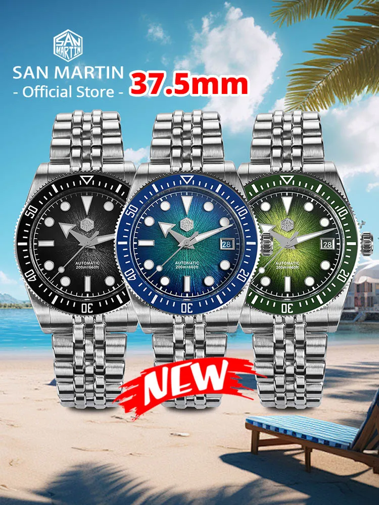 San Martin 40mm Men’s Luxury Diver Watch Miyota 9015 Enamel Sunburst Dial Automatic Mechanical Wristwatch Waterproof 200m SN0148