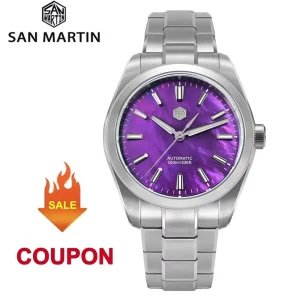San Martin 39mm Men Watch Miyota 90S5 Automatic Mechanical MOP Dial Gada Watches Stainless Steel Luminous Sapphire Watch SN0144