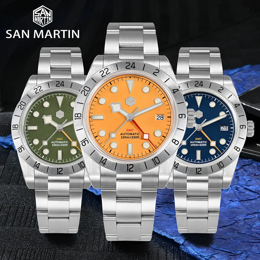 San Martin NH34 39mm BB GMT Luxury Men’s Watches Business Dress Watch For Men Automatic Mechanical Sapphire Date Windows BGW9
