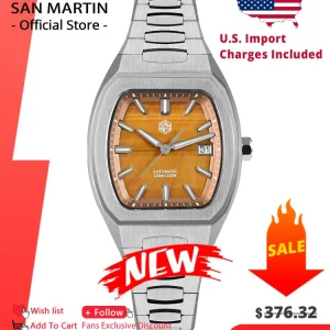 San Martin 39.5mm Tonneau Luxury Men Watch Mineral Dial Casual Sports PT5000 SW200 Automatic Mechanical Sapphire Luminous SN0145