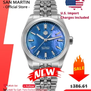 San Martin 39mm MOP Dial Sport Gada Watch Luxury Dress Men Miyota 90S5 Automatic Mechanical Wristwatch Waterproof 100m SN0144