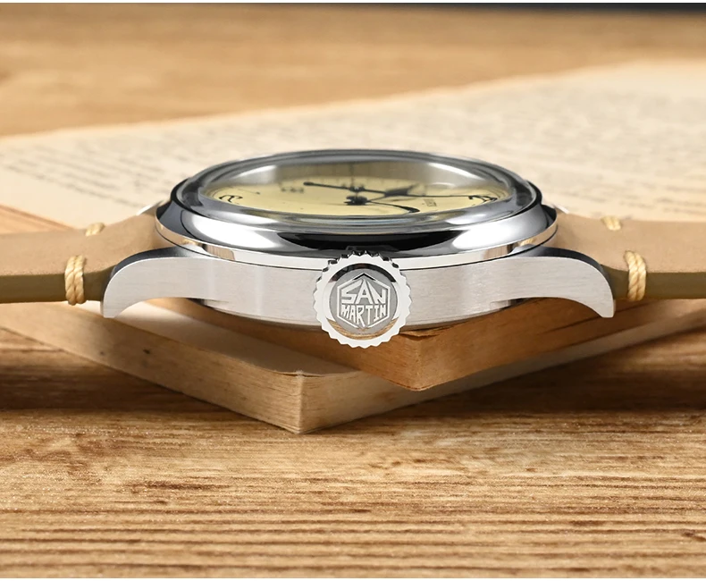 San Martin Men Luxury Watch 38.5MM Vintage Watches Pilot Automatic Mechanical Wristwatch 10ATM Waterproof NH35 Freckles Dial