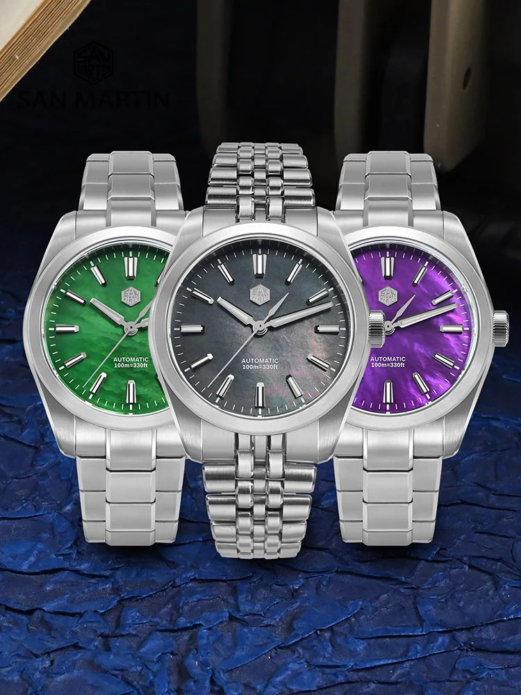 San Martin 39mm Men Watch Miyota 90S5 Automatic Mechanical MOP Dial Gada Watches Stainless Steel Luminous Sapphire Watch SN0144