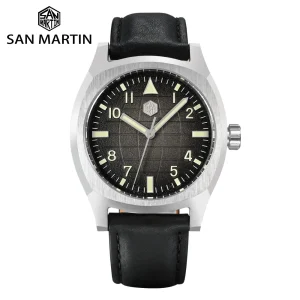 San Martin 38mm Sport Mens Watch Luxury Men Automatic Mechanical Wristwatch Original Design Grid Texture Dial 10Bar SN0026