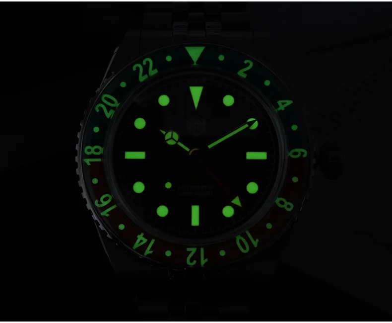 San Martin Mens GMT Watches Luxury Automatic Watch Sport Mechanical Wristwatch 20ATM Waterproof C3 Luminous Sapphire Bezel
