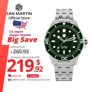 San Martin 42mm Stainless Steel Men Luxury Diver Watch YN55 Automatic Mechanical Sapphire BGW9 Full Luminous 20Bar Waterproof