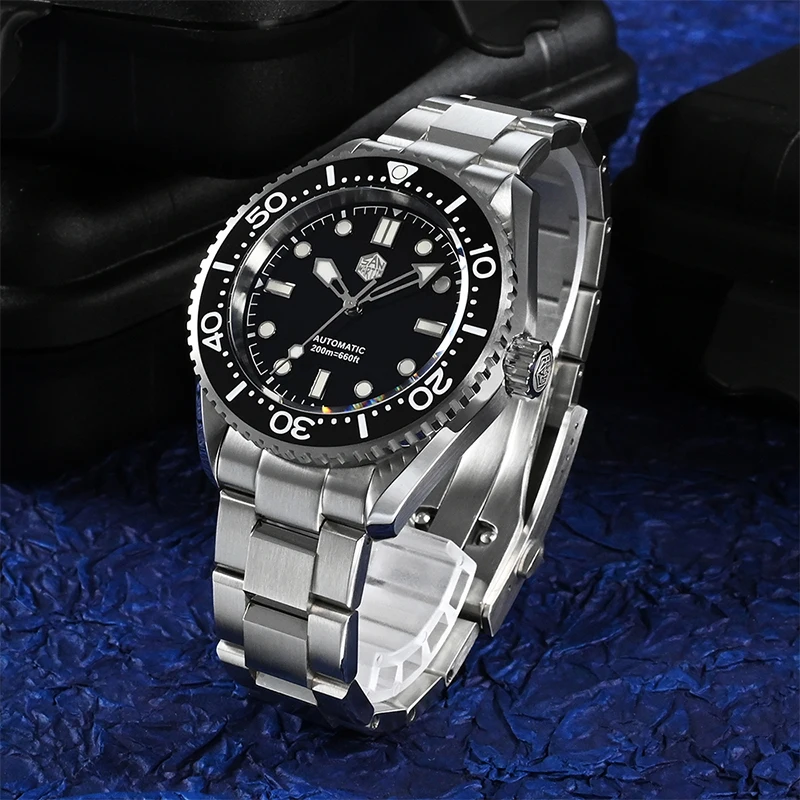 San Martin Men Diver Watch Luxury Automatic Mechanical Wristwatch Sapphire 200M Waterproof Luminous Ceramic Bezel Steel Strap