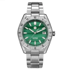 San Martin Men Automatic Watch 42mm Mechanical Wristwatch 10ATM Waterproof Luminous Sapphire Peacock Gemstone Dial Steel Bezel