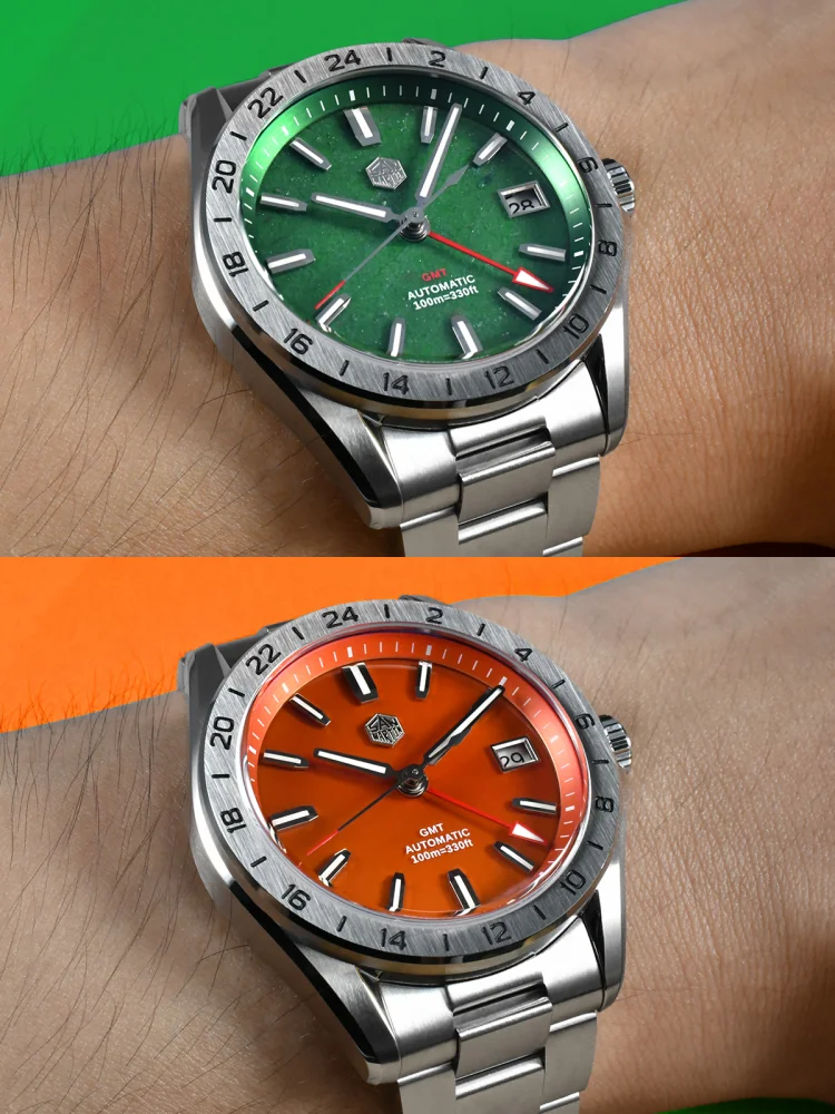 San Martin 39mm Natural Gemstone Dial Men Watch Mechanical NH34 Automatic GMT Wristwatch Luxury Sapphire BGW-X1 Swim SN0129B - Image 5