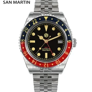 San Martin NH34 40mm GMT Luxury Sports Style Full Luminous Bidirectional Sapphire Bezel Automatic Mechanical Watch 20 Bar SN0005