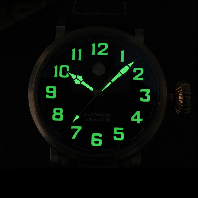 San Martin Men Pilot Watch Luxury 45mm Bronze Automatic Mechanical Wristwatch 100M Waterproof C3 Luminous Onion Crown YN55A