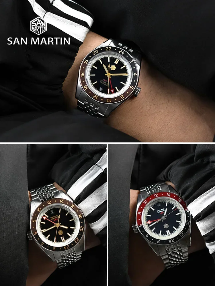 San Martin New 39.5mm NH34 GMT Men Watch Bidirectional Aluminum Bezel Luxury Automatic Mechanical Sapphire 10Bar Luminous SN0116 - Image 4