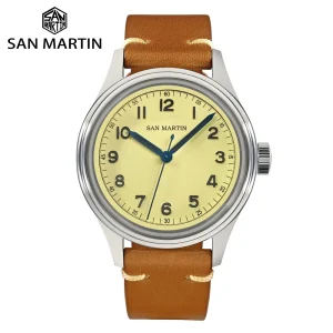 San Martin 38.5mm Vintage Pilot Watch NH35 Military Style Simple Men Automatic Mechanical Sapphire 10Bar Leather Strap SN0108