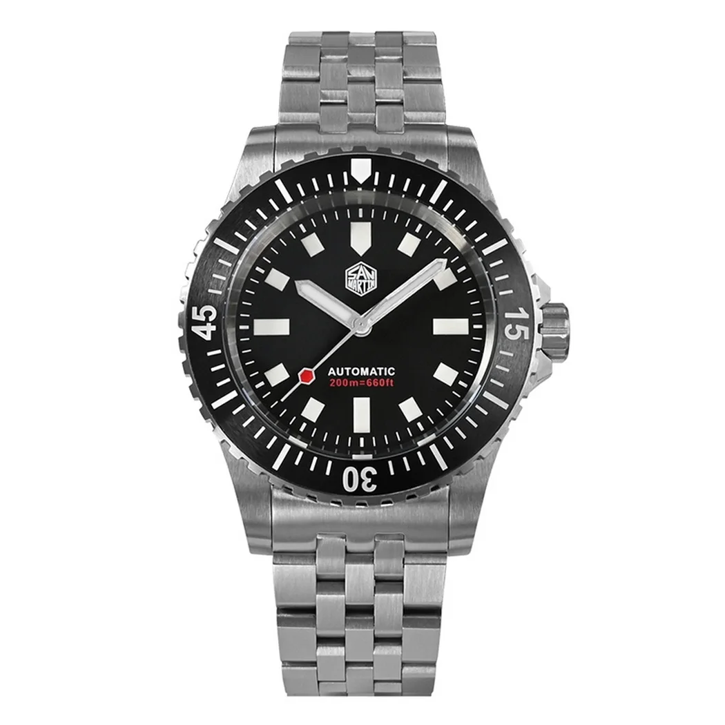 San Martin Men Automatic Watch 40MM Sport Male Mechanical Wristwatch Military Sapphire 200m Waterproof BGW-9 Luminous Steel Band