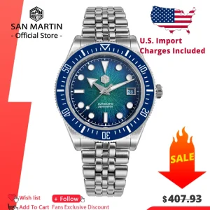 San Martin 40mm Men's Luxury Diver Watch Miyota 9015 Enamel Sunburst Dial Automatic Mechanical Wristwatch Waterproof 200m SN0148