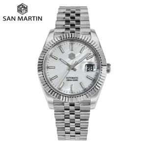 San Martin 40.5mm Retro Classic Automatic Men Mechanical Watch Business 5-Link Bracelet Sapphire Cyclops Date Swim 10Bar SN0058