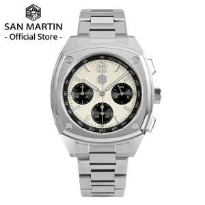 San Martin 39.5mm Chronograph VK63 Men Sport Quartz Watch Stainless Steel Luxury Business Waterproof Sapphire Clock Reloj SN0026