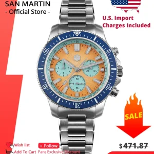 San Martin 40mm Diver Chronograph Watch Peacock SL-4801 Automatic Movement Luxury Men Mechanical Wristwatch Waterproof SN0118