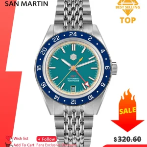 San Martin Original Design Fashion GMT 39.5mm Men Sports Watch Japan NH34 Automatic Mechanical Waterproof 100m SN0116 Reloj
