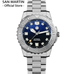 San Martin 1000m Waterproof Sea Waves Texture Dial 43mm Men Diver Watch Helium Escape Valve NH35 Automatic Mechanical SN0147