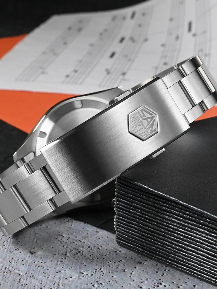 San Martin 39mm Natural Gemstone Dial Men Watch Mechanical NH34 Automatic GMT Wristwatch Luxury Sapphire BGW-X1 Swim SN0129B - Image 4