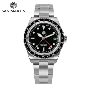 San Martin 38mm NH34 Sapphire Glass GMT Men's Mechanical Automatic Watch Luminous Male Wristwatch Date 20Bar Waterproof SN0112G