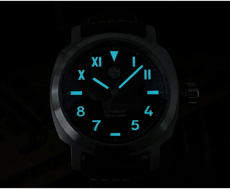 San Martin Mens Pilot Watches Luxury 40mm Automatic Watch Mechanical Wristwatch 100M Waterproof C3 Luminous YN55A Gradient Brown