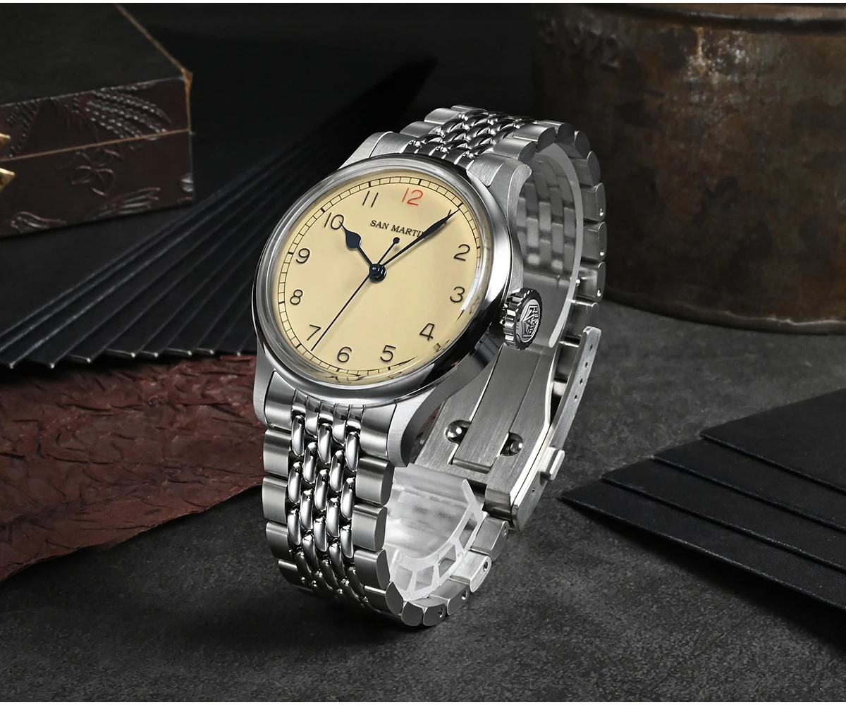 San Martin Men Automatic Watch Pilot Watches Military Mechanical Wristwatch 100m Waterproof NH35 Sapphire Retro C3 Luminous