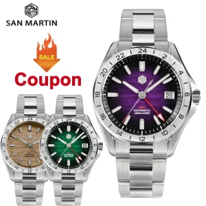 San Martin 39mm Men Watch GMT NH34 Automatic Mechanical BGW-91 Luminous100m Waterproof Watches with Date Windows reloj