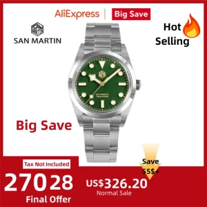 San Martin 36mm Explore Mechanical Watch For Men Watches Relogio Automático Sapphire Sport Snowflake Luminous 10Bar SN0021B-3